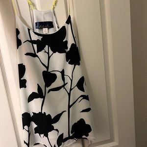 Super cute, flowing, black and white tank camisole with neon yellow straps